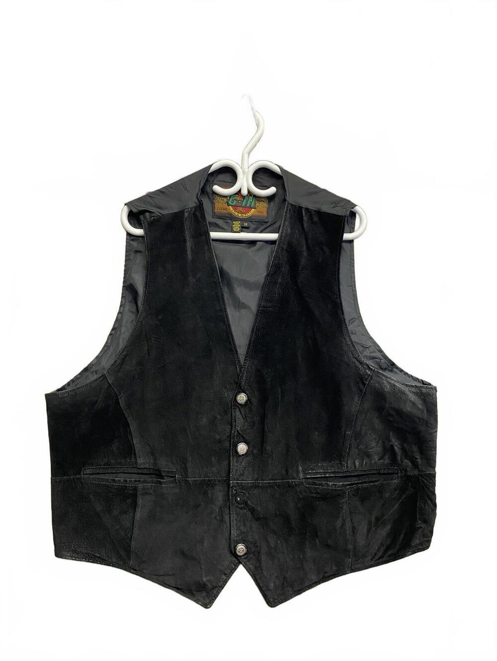 Vintage G-III Black Suede Men's Vest with Adjustable Back Strap Size 3XL